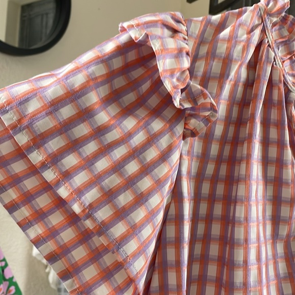 Entro Pink purple , white check ruffle top . NEW w/ out tags . Medium - Picture 3 of 6